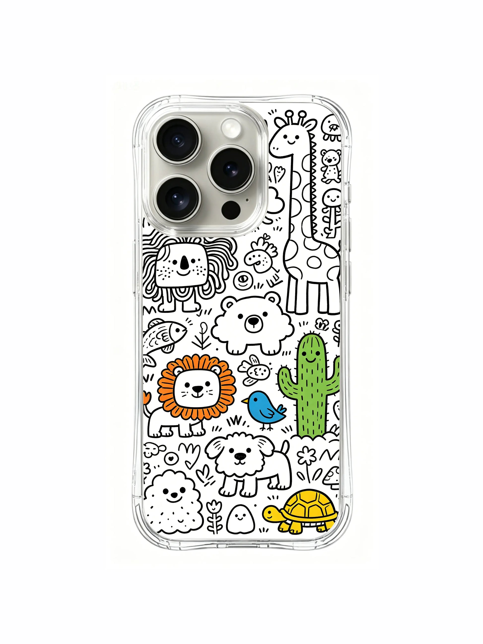 Close-up core monster zoo cartoon doodle iPhone 15 pro Case, stain-resistant phone casing, daily lifestyle phone cover produced at PhoneCasing California facility.