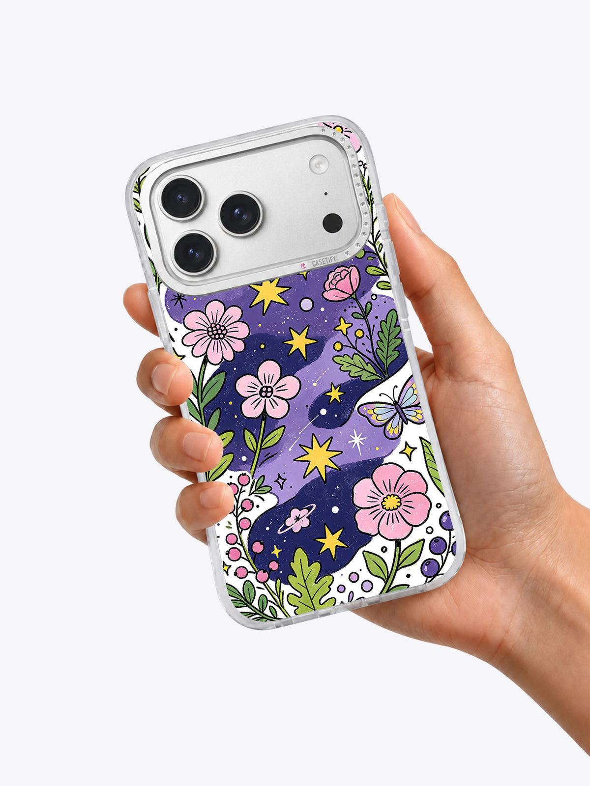 Cosmic Flower Parade iPhone 17 Pro Max case lifestyle view