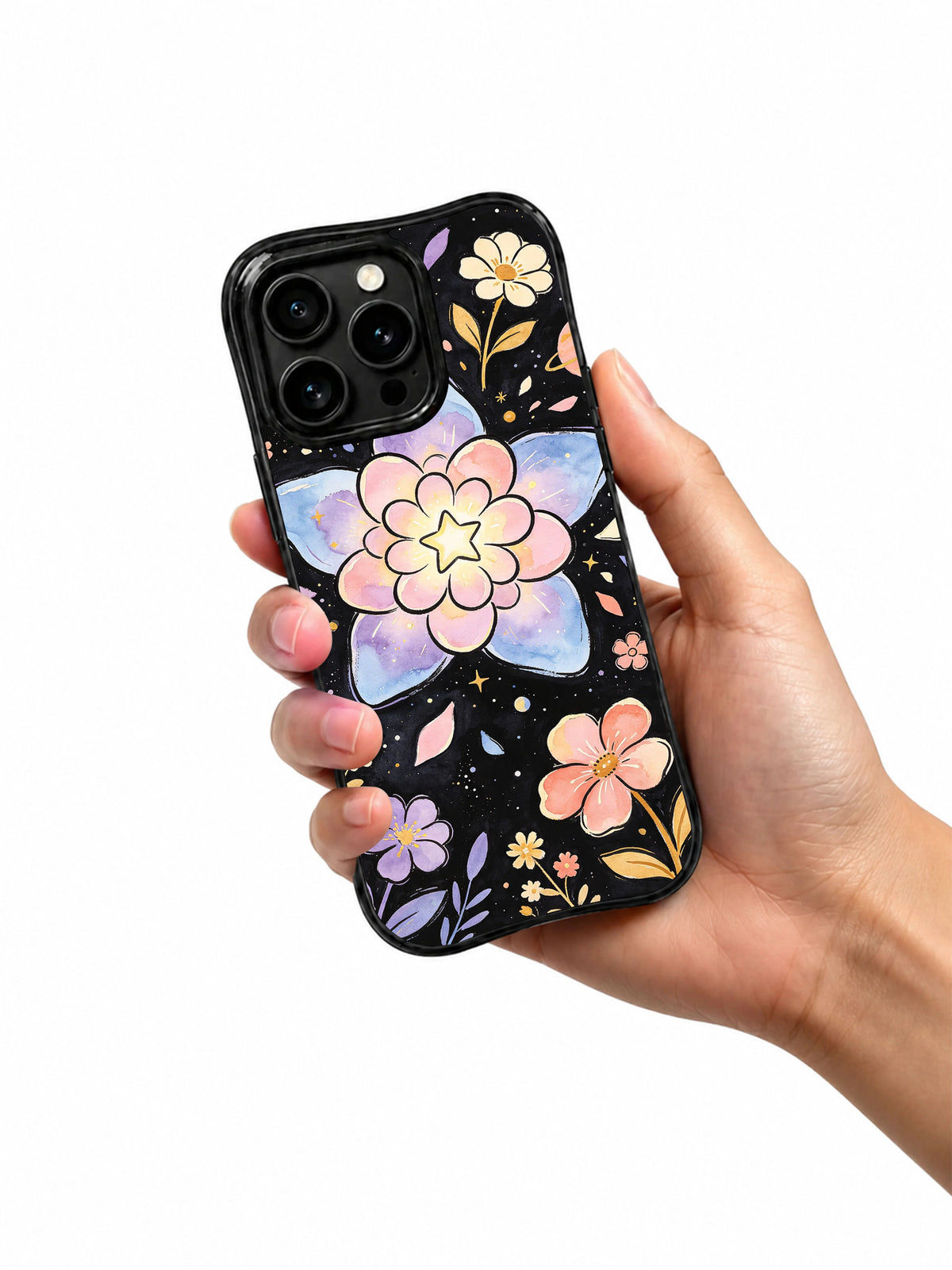 Product or handheld view of the Cosmic Petal Dreams case