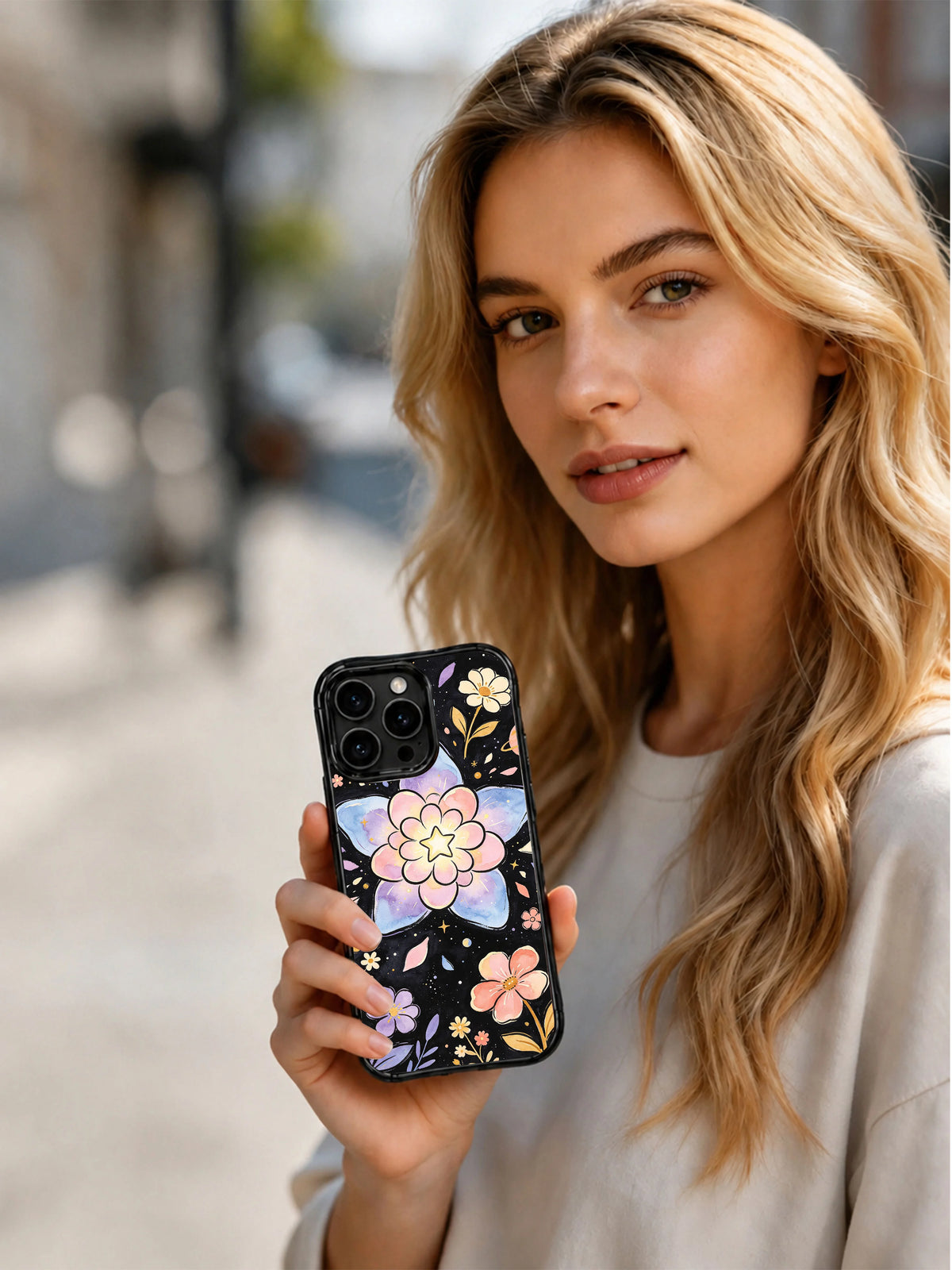 Product or handheld view of the Cosmic Petal Dreams case