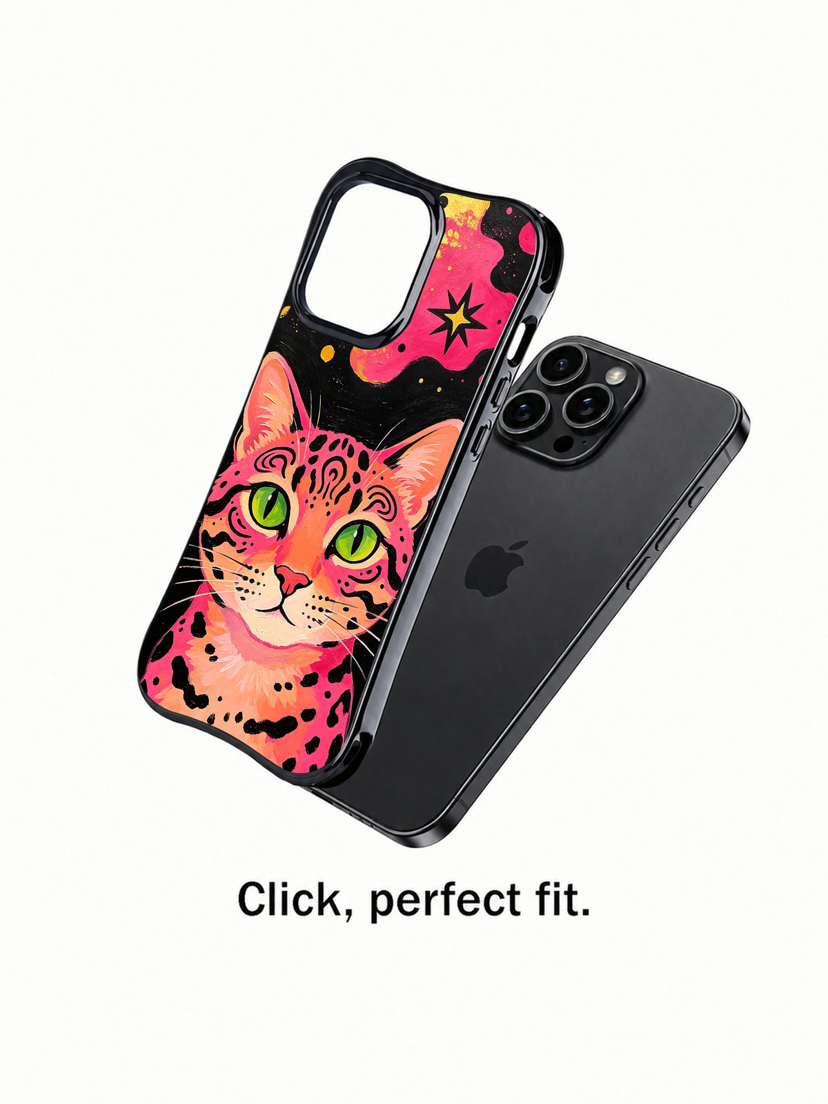 Cosmic Wildcat pink nebula pattern iPhone 13 Pro Max case beside phone