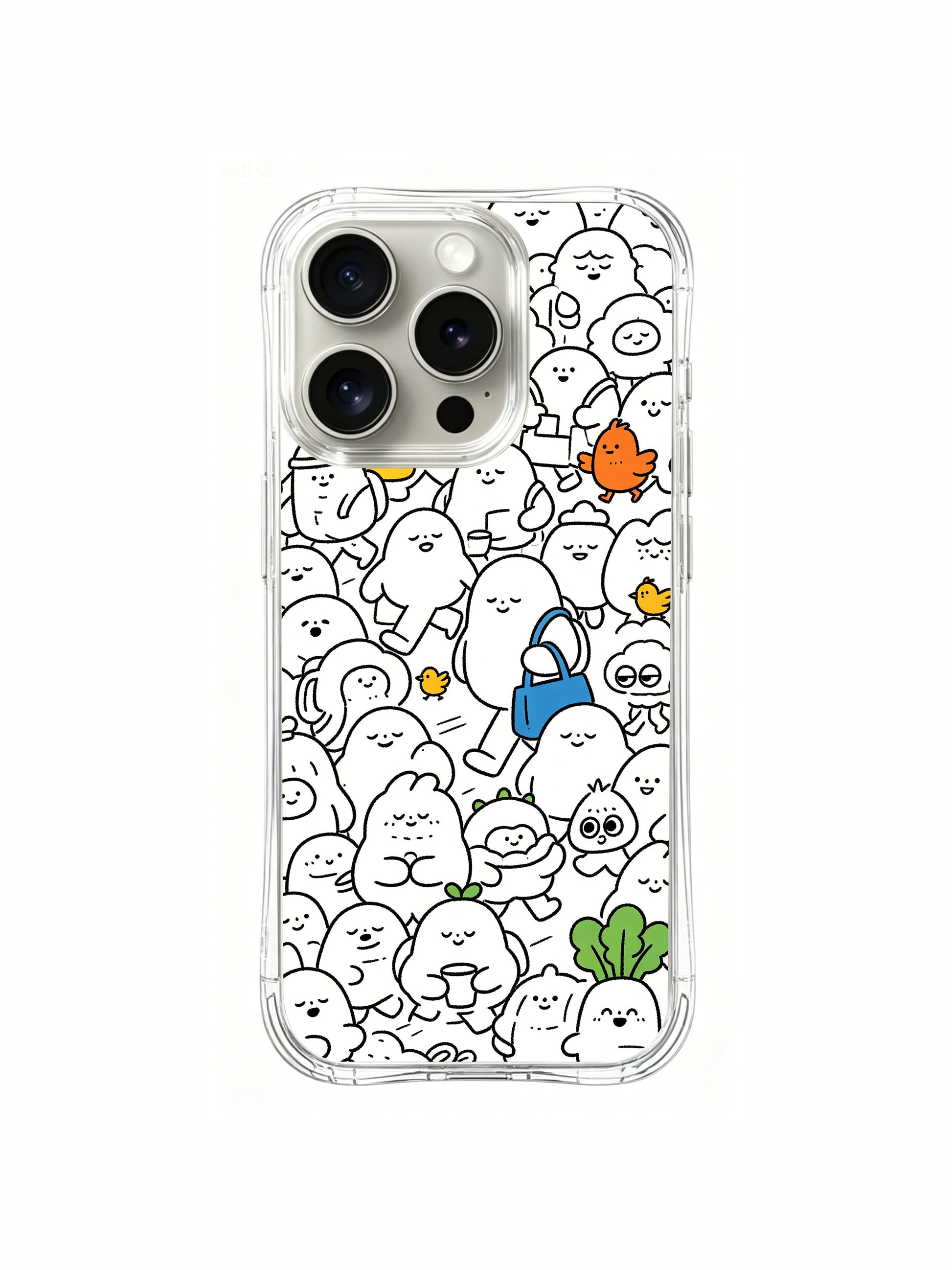 Soft cottage style creature morning rush doodle iPhone 15 pro Case, limited-edition wearable art phone casing manufactured by PhoneCasing, sweet aesthetic gift phone cover.