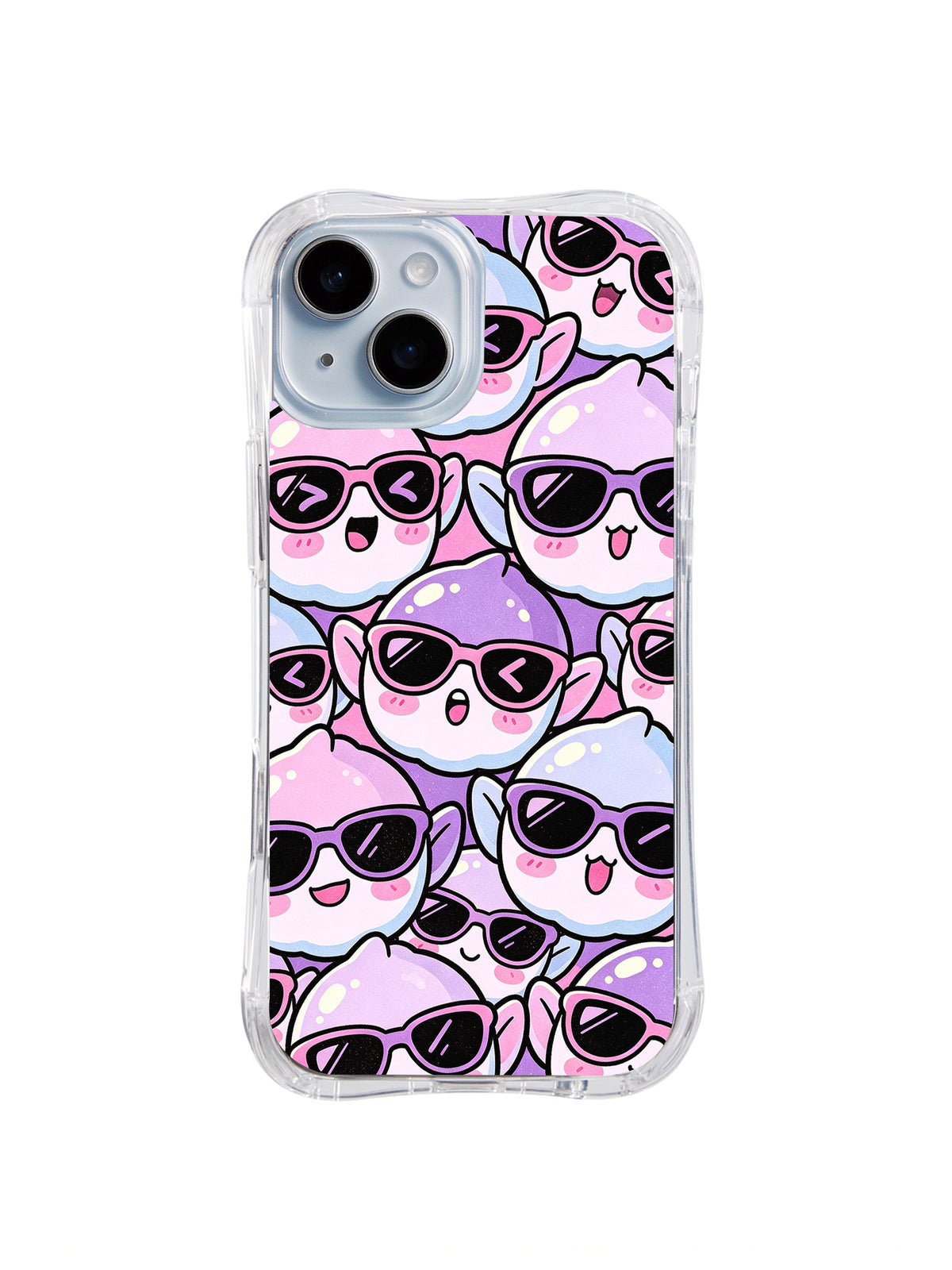 Lavender Daydream Face Crowd: Large overlapping pink and lavender sunglass faces form a soft pastel crowd.