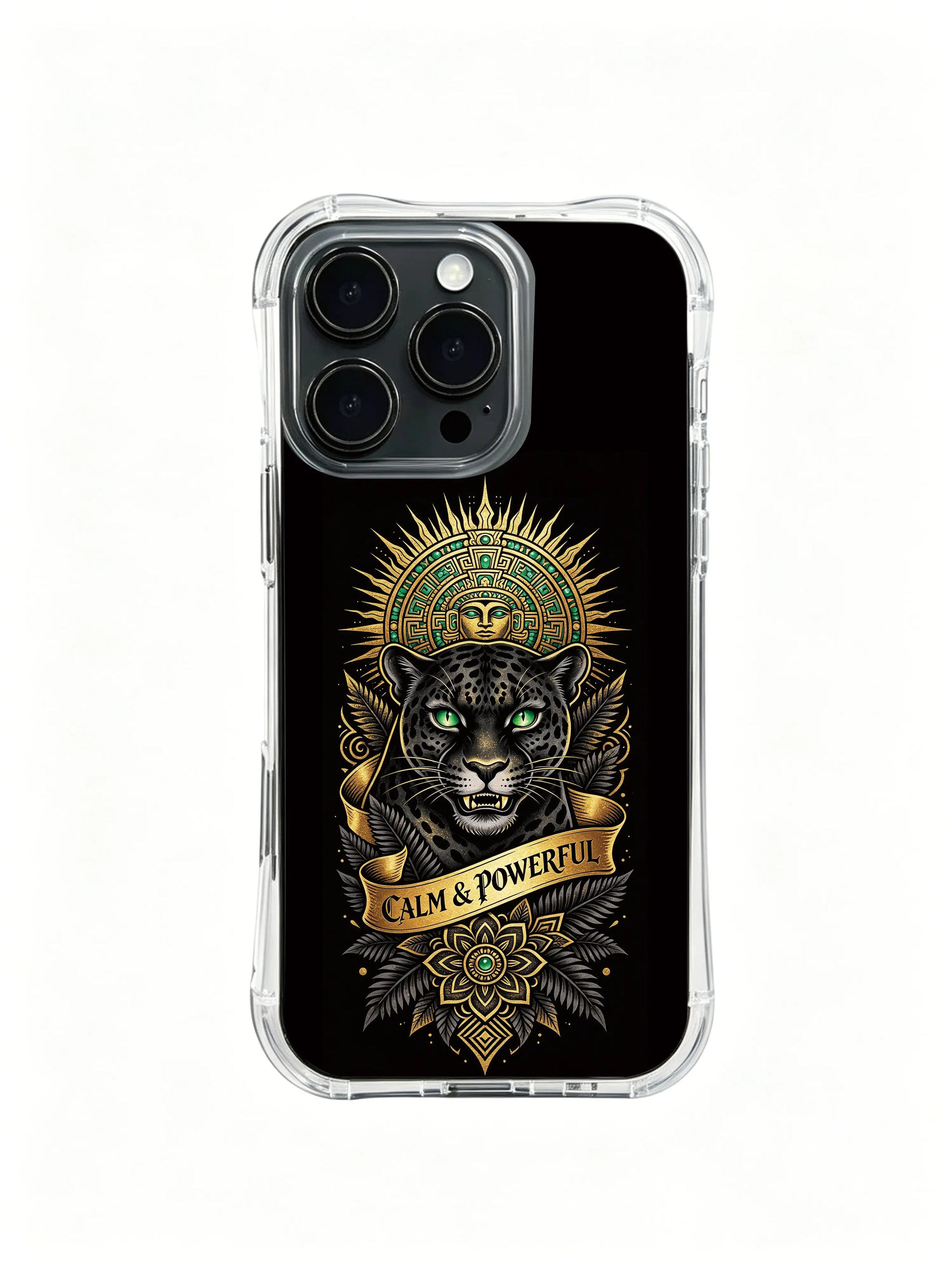 Courage golden ribbon jaguar PhoneCasing, modern chic iPhone 14 Plus Case, durable long term use phone casing.
