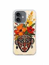 Flower Crown Guardian mask and blooms on iPhone 16 Pro case