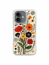 Sun Symbol Garden red orange black floral art on iPhone 16 Pro case