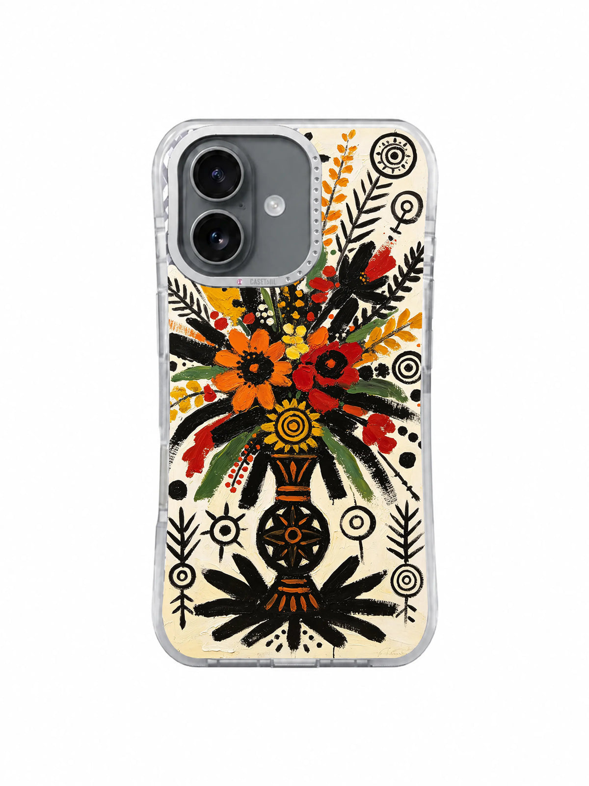 Totem Vase Garden orange red floral art on iPhone 16 Pro case