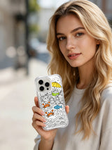  Warm playful beach party doodle on wavy transparent iPhone 15 pro Case, scratch-proof shockproof phone casing perfect for birthday gifts from PhoneCasing
