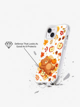 Cozy Bear Harvest Picnic: Angled case above an illustrated cracked surface.