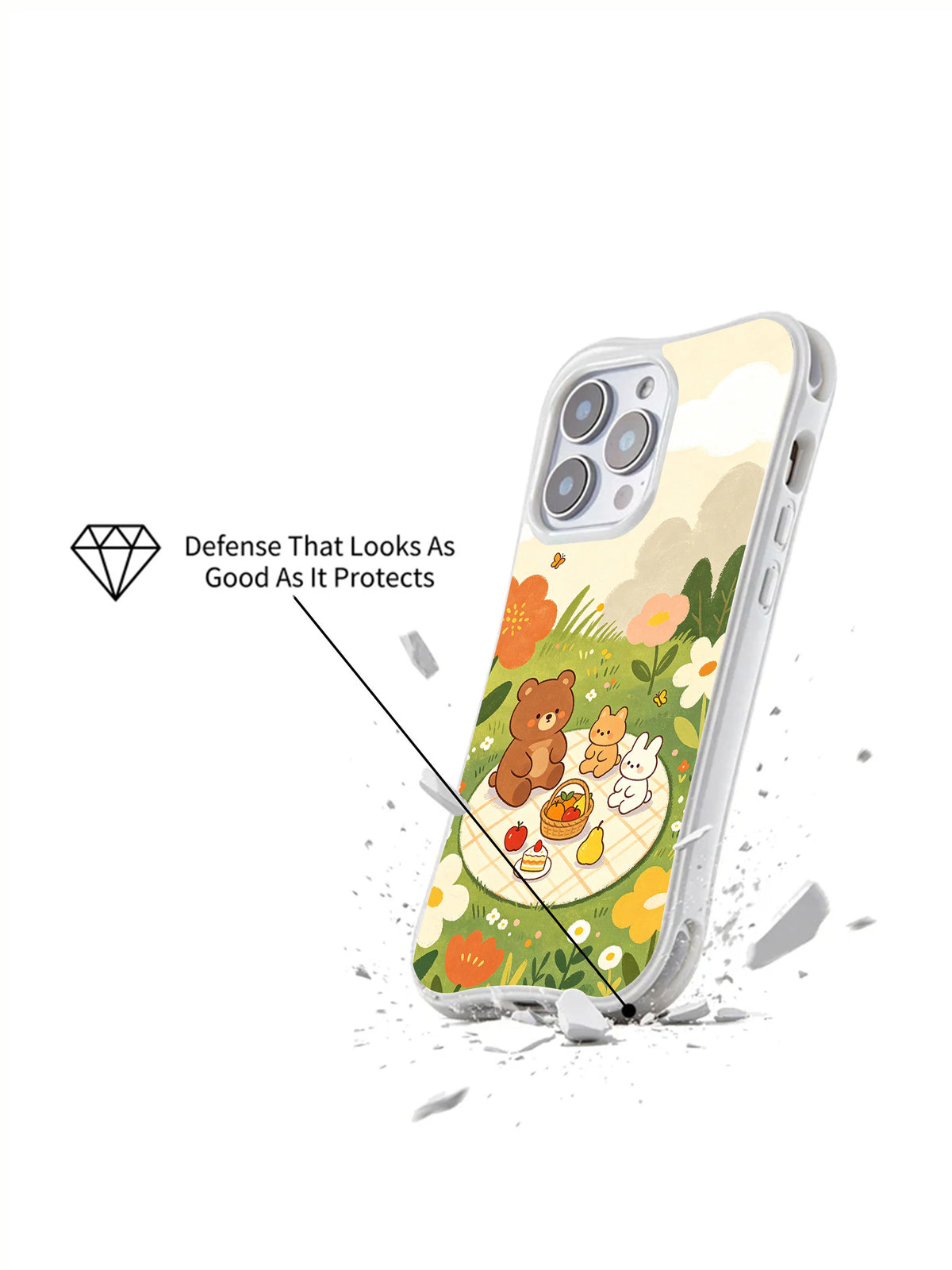 Angled view of Cozy Bear Picnic phone case