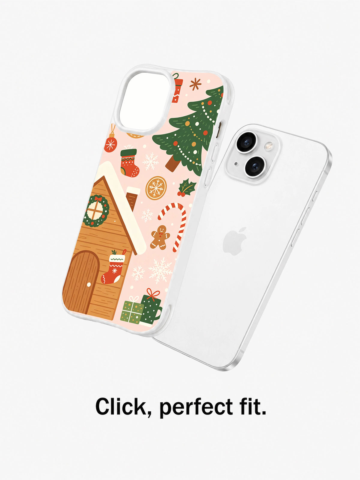 Cozy Cabin Christmas iPhone 14 Plus case and phone fit view