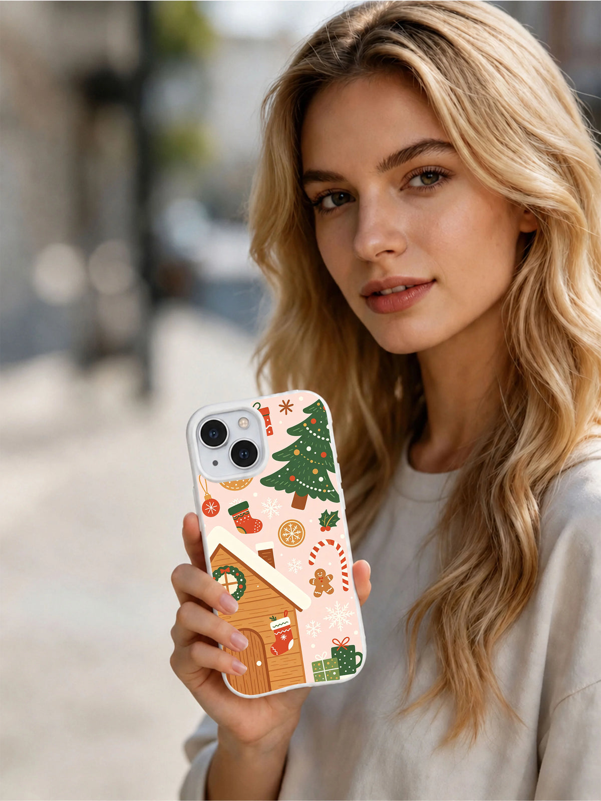 Cozy Cabin Christmas iPhone 14 Plus case lifestyle view