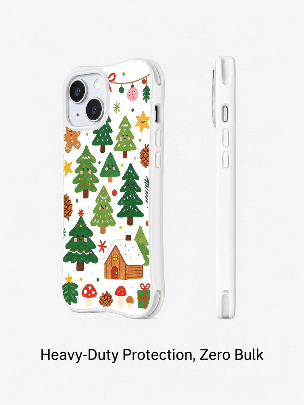 Cozy Christmas Tree Friends: Rear and side views of the illustrated case.
