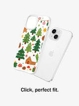 Cozy Christmas Tree Friends: Illustrated case shown separately beside a phone.