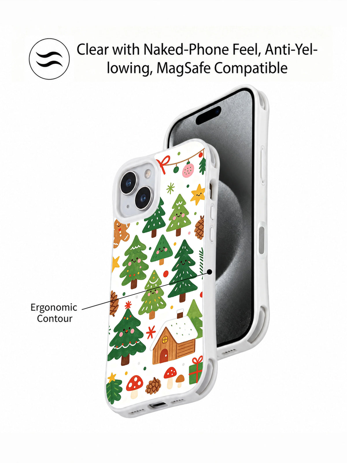 Cozy Christmas Tree Friends: Front and rear product views in a promotional layout.