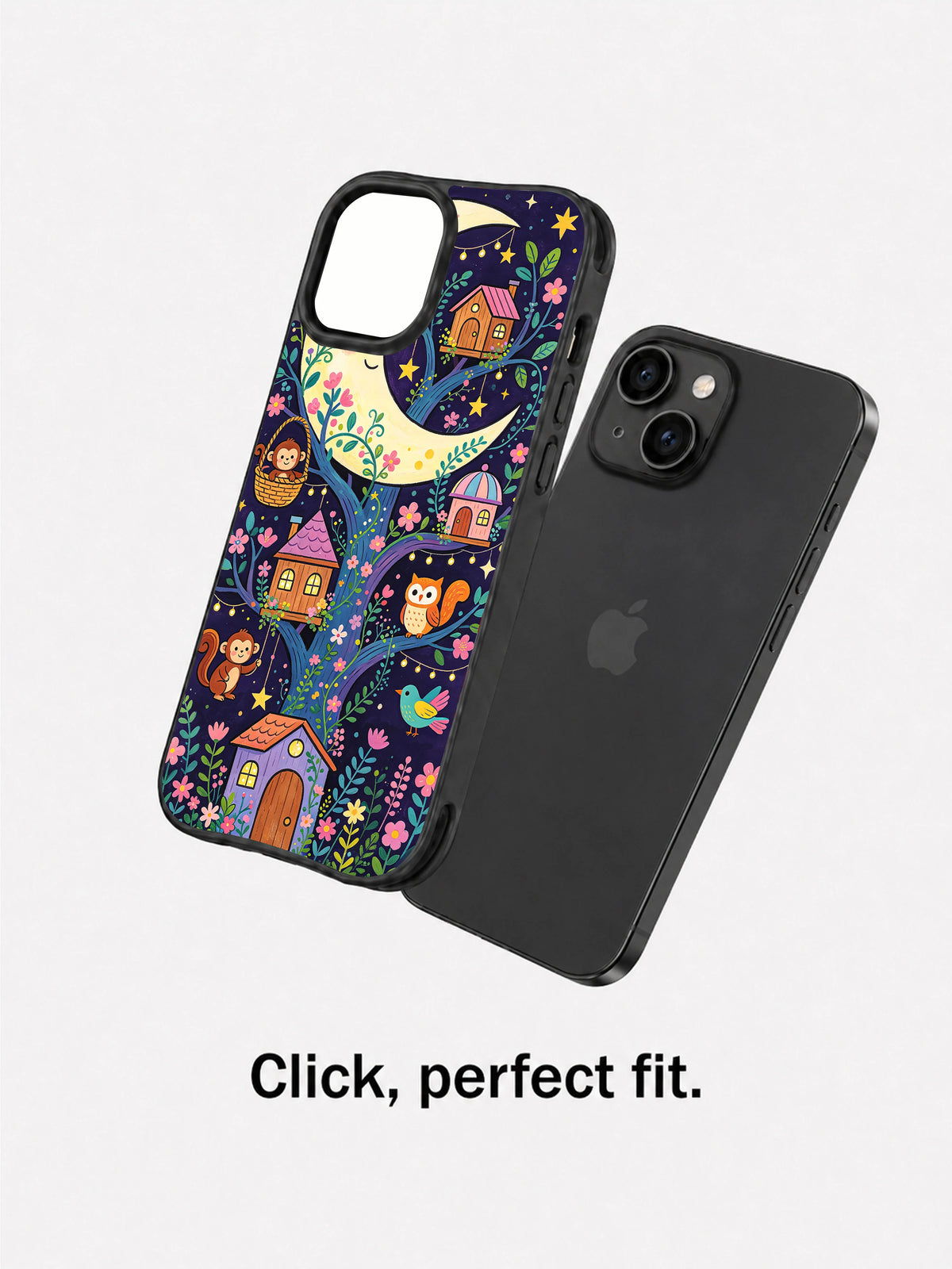 Cute cottagecore moon village iPhone 14 Plus case lifestyle view
