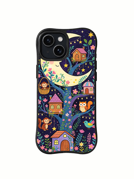 The Cozy Moon Garden Town celestial cottagecore iPhone 14 Plus case front view