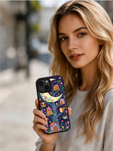 The Cozy Moon Garden Town iPhone 14 Plus case product presentation