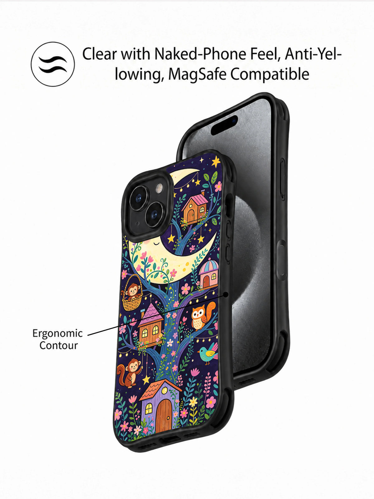 Celestial folk art iPhone 14 Plus protective case side view