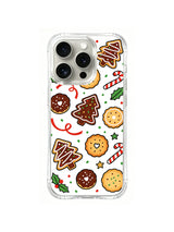Cozy Noel Scatter / Holly Treats: Trees, large round cookies, red curves and clusters of green leaves.