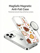 Cozy Noel Scatter: A phone, separate illustrated case and round accessory in a product render.