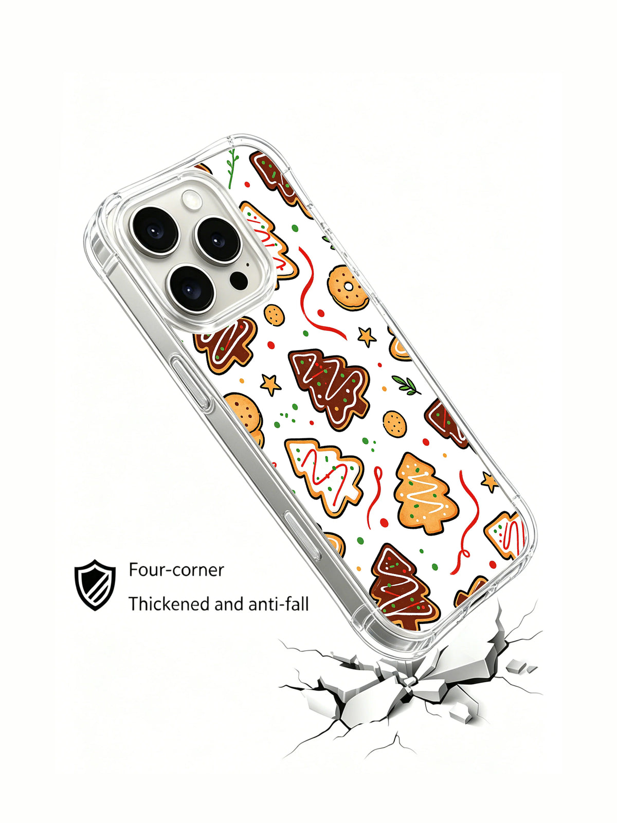 Cozy Noel Scatter: Angled case above an illustrated cracked surface.