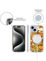 Cozy Pumpkin Cottage Animals iPhone 14 case close-up
