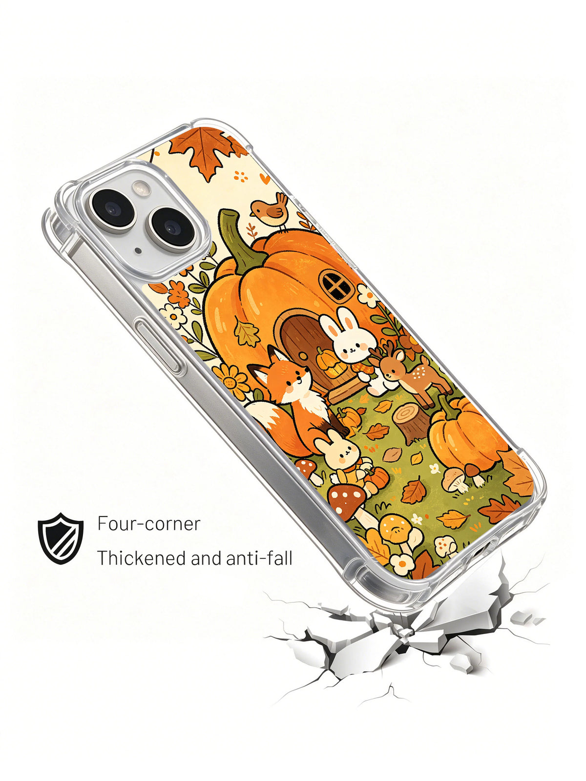 Cozy Pumpkin Cottage Animals iPhone 14 case drop protection