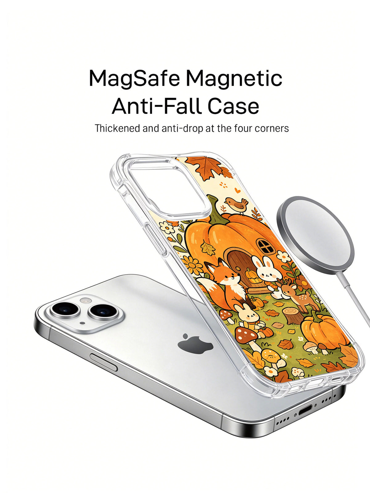Cozy Pumpkin Cottage Animals iPhone 14 magnetic case