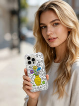 Warm playful vase party doodle on wavy transparent iPhone 15 pro Case, scratch-proof shockproof phone casing perfect for birthday gifts from PhoneCasing.