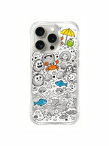 Crab, coconut and seashell beach doodle iPhone 15 pro Case, copyright protected art phone casing, eye-catching colorful phone cover crafted by PhoneCasing.