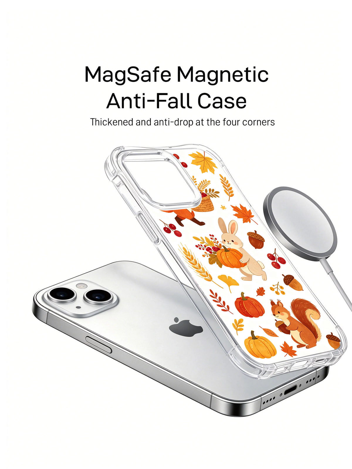 Cranberry Fox Celebration: Phone and separate illustrated case beside a round accessory.