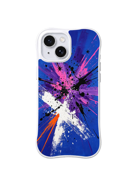 Starburst Rule Breaker: Pink, black, white and orange splashes cross a deep blue field.