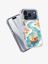 Angled front and back view of the Crescent Catboat phone case