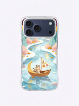 Patchwork frozen river and crescent catboat illustrated phone case
