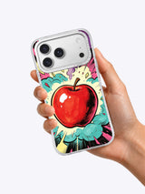 Crimson Apple Smash iPhone case held in hand
