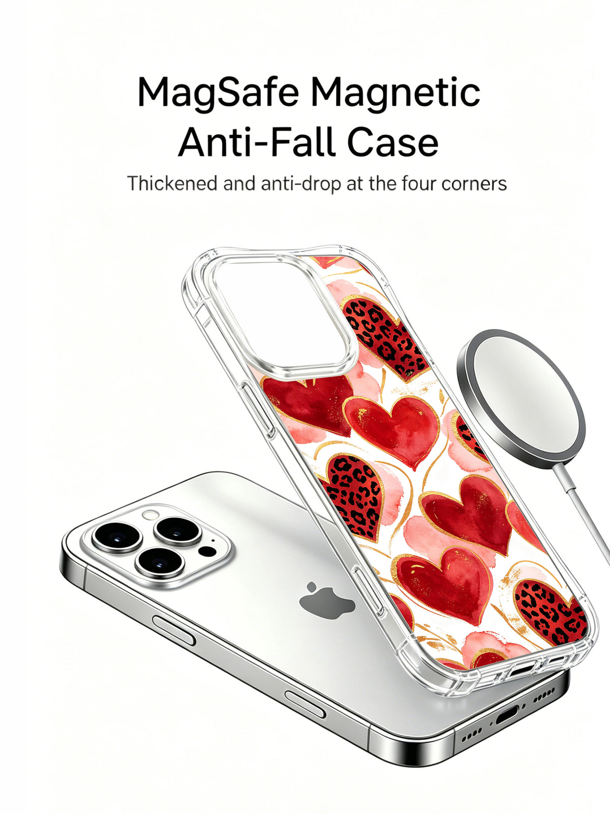 Crimson Cloud Hearts watercolor leopard heart iPhone 16 Pro case view 2