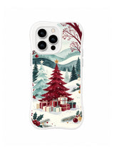 Winter folk art iPhone 16 Pro case with crimson fir, seafoam pines and snow terraces