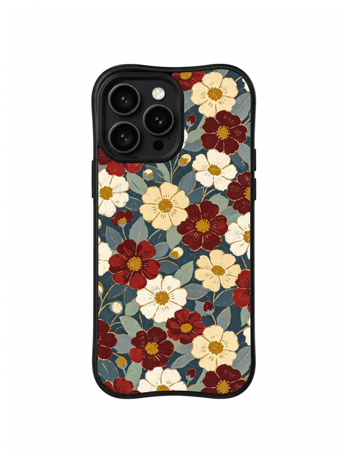 Crimson Ivory Meadow pattern on iPhone 15 Pro case