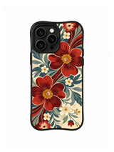 Folk Crimson Ribbon pattern on iPhone 15 Pro case