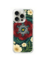Crimson Whirlpool Bloom pattern on iPhone 15 Pro case