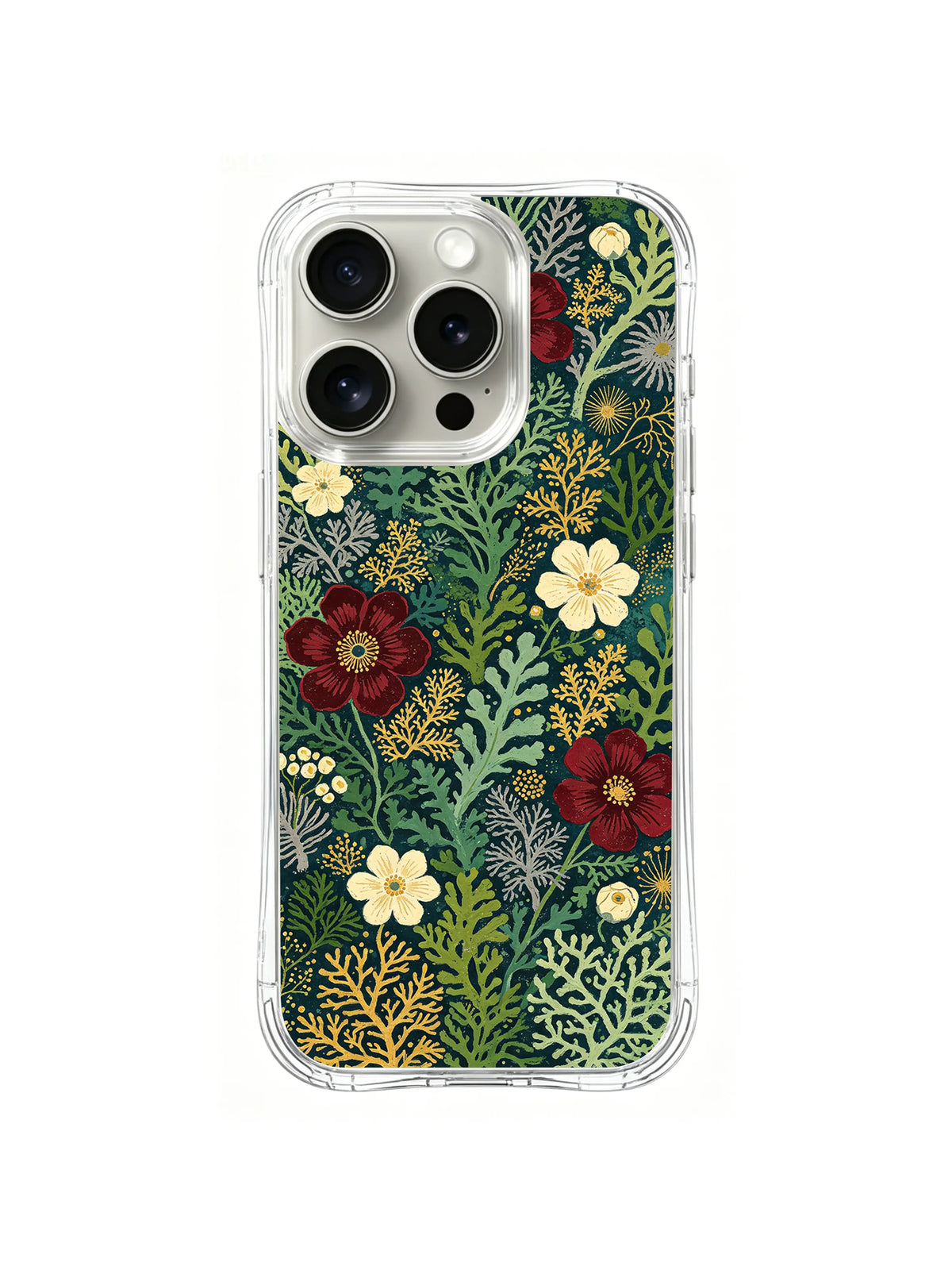 Golden Reef Wildflowers pattern on iPhone 15 Pro case