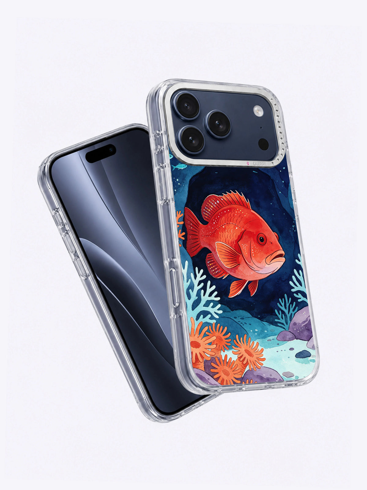 Crimson Reef Guardian iPhone case shown from an angled view
