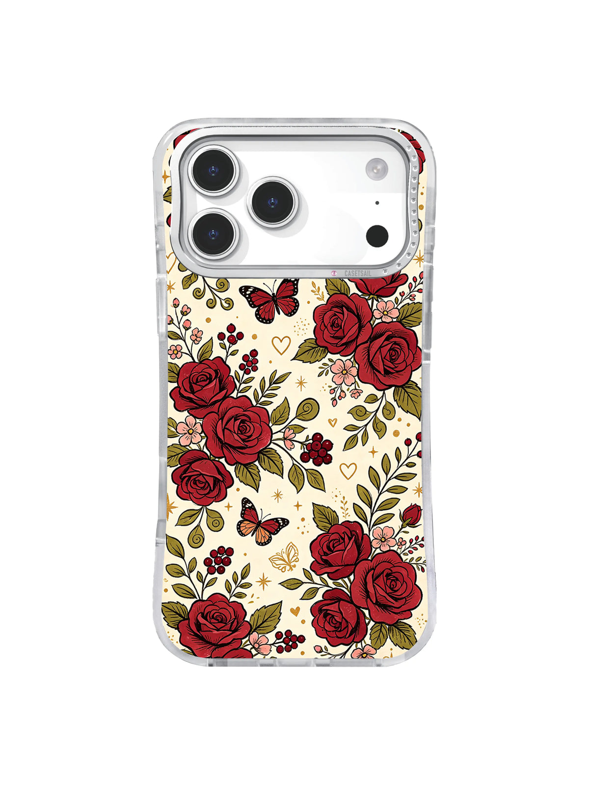 Crimson Rose Butterfly Garden pattern for iPhone 17 Pro Max case