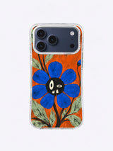 A Bloom with Crooked Teeth Cobalt Crooked Bloom artwork on iPhone 17 Pro Max case