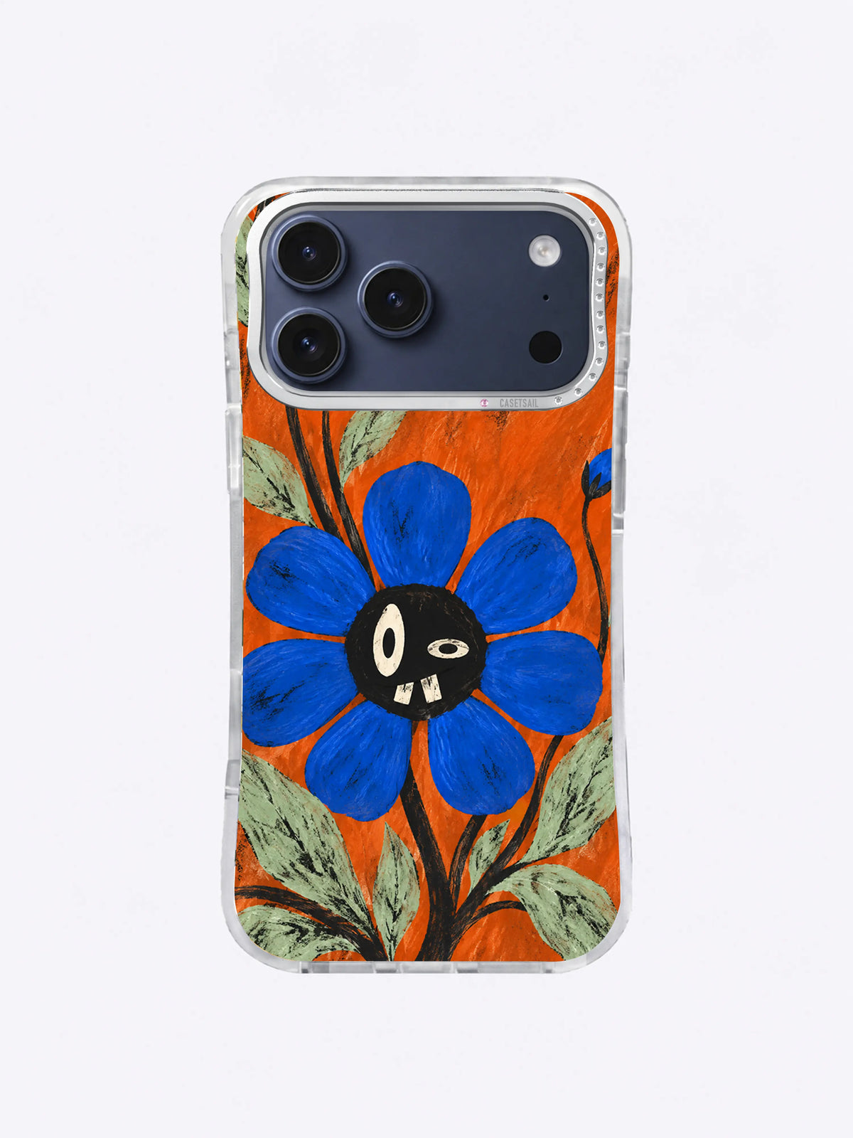 A Bloom with Crooked Teeth Cobalt Crooked Bloom artwork on iPhone 17 Pro Max case