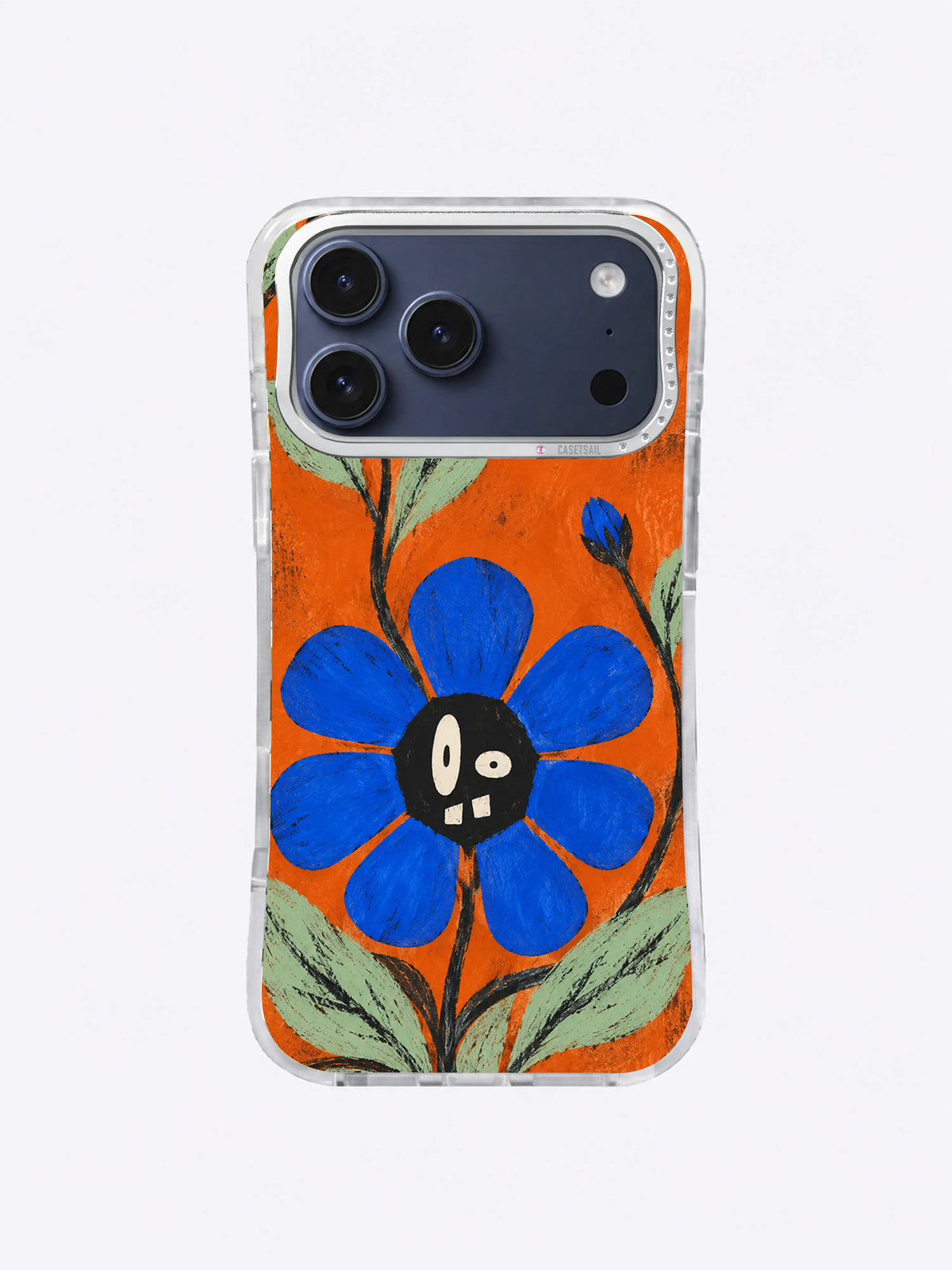 A Bloom with Crooked Teeth Ivory Eye Blossom artwork on iPhone 17 Pro Max case