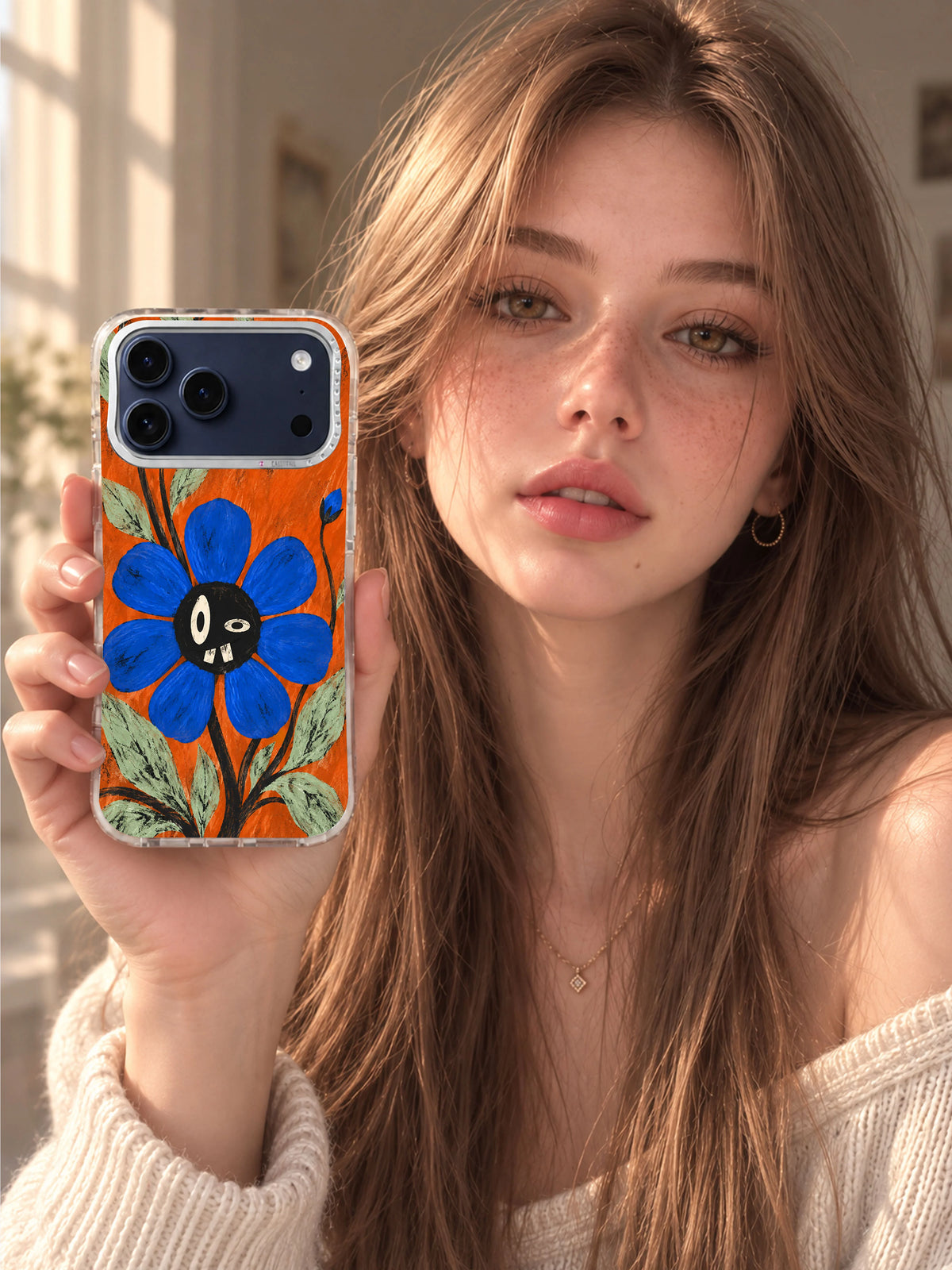 A Bloom with Crooked Teeth iPhone 17 Pro Max case lifestyle view