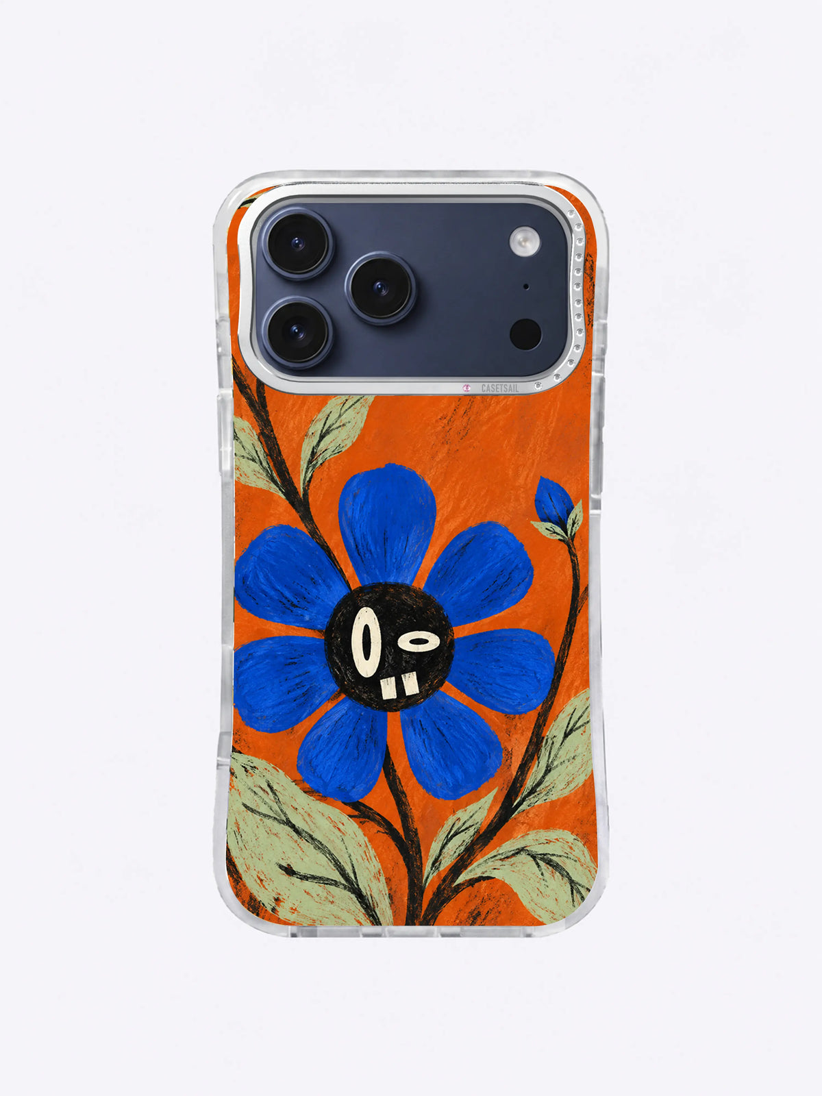 A Bloom with Crooked Teeth Open Garden Smile artwork on iPhone 17 Pro Max case