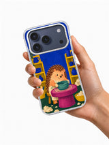 The Crooked Teal Bowl iPhone 17 Pro transparent case held in hand